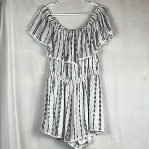 NWT Lulus Blue and White Off the Shoulder Romper